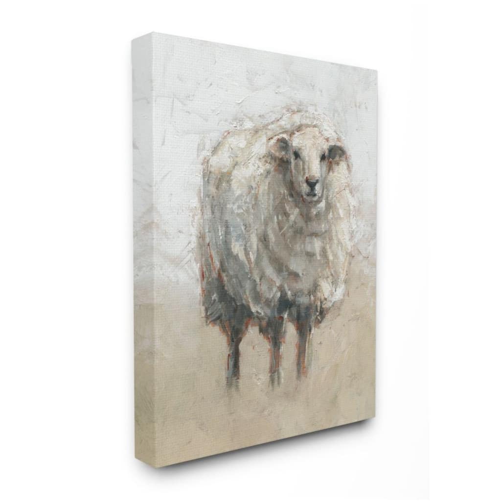 Stupell Fluffy Sheep Farm Animal Beige Tan Painting Canvas Wall Art