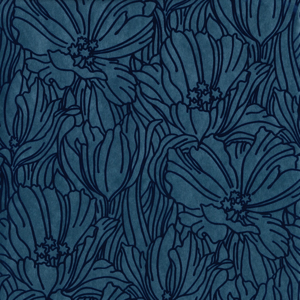 A-Street Prints Selwyn Flock Dark Blue Floral Wallpaper