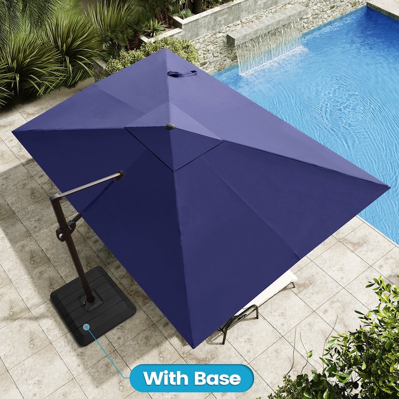 9 x 12 ft Outdoor Patio Cantilever Offset Umbrella with 4 Piece Premium Offset Umbrella Base