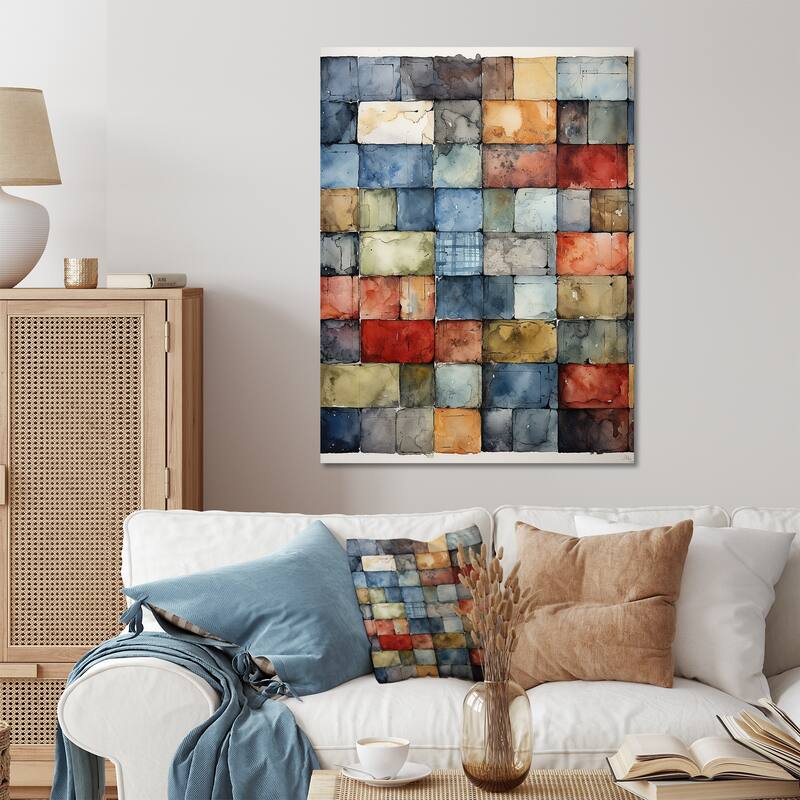 Designart "Colorful Earth Colors Tiles II" Abstract Tile Metal Wall Art Colorful Metal Wall Décor Modern Metal Art Work