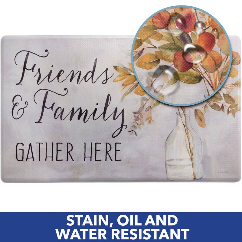 SoHome Cozy Living Friends and Family Gather Eucalyptus Floral Anti-Fatigue Kitchen Mat, Grey/Yellow