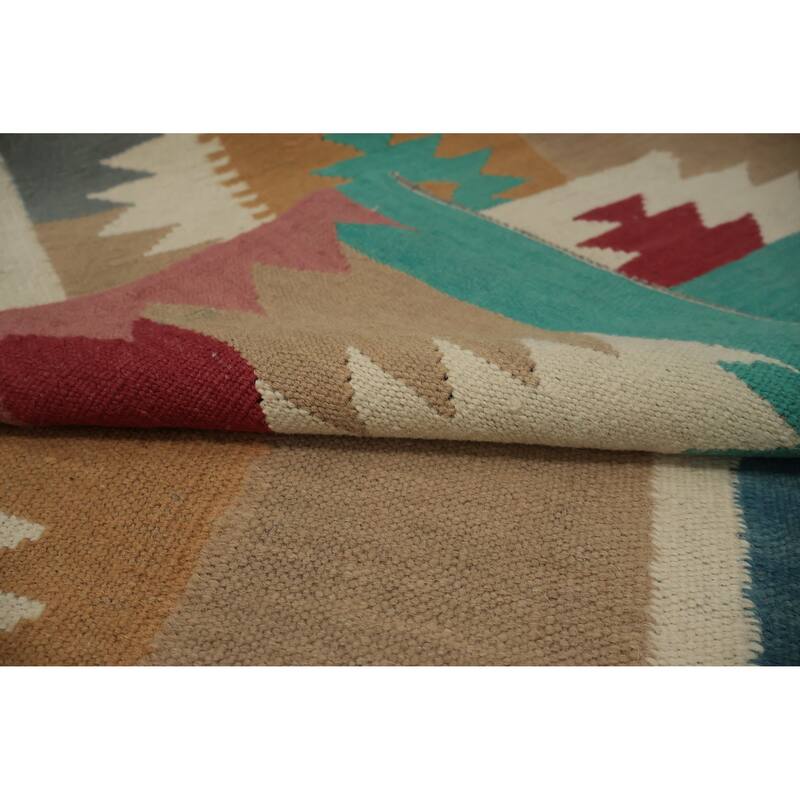 Hand Woven Oriental 100% Wool Carpet Southwestern Tribal Multi-Colored Kilim Runner Rug - 14' 7'' X 4' 11''