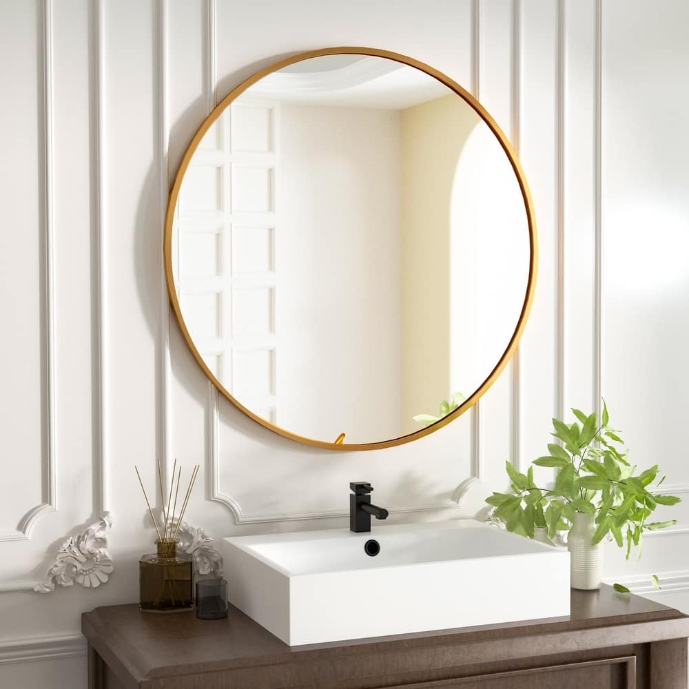 YVANLA Wall Mounted Bathroom Round Mirror with Metal Frame