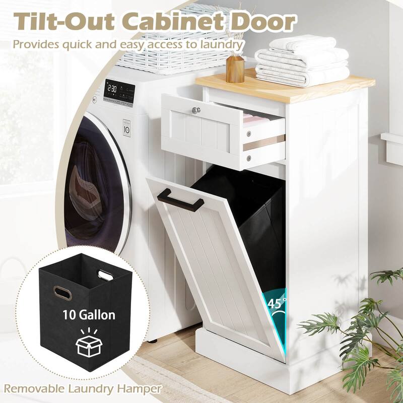 Costway Laundry Cabinet Freestanding Tilt Out Laundry Hamper with - See Details