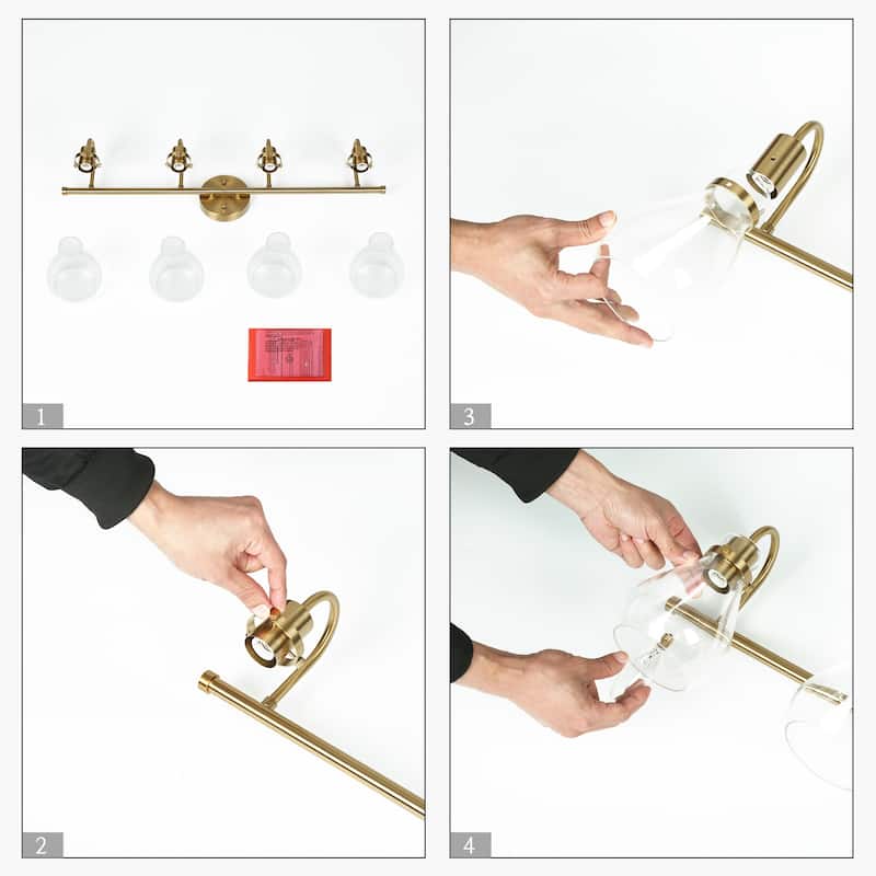 Modern Contemporary Brass Gold 4-light Bathroom Vanity Light LED Dimmable Glass Wall Sconces - L31.5"x W7.5"x H8.5"