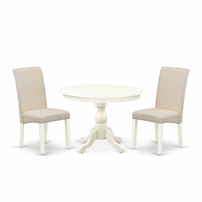 3-Piece Linen White Finish Solid Wood Top - Dining Room Set with High Back - Seats 4