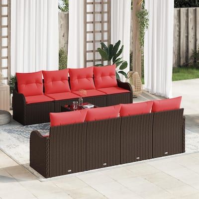 vidaXL 9 Garden Sofa Set with Cushions Black/Brown/Grey Poly Rattan - 90.9 x 24.4 x 27.2
