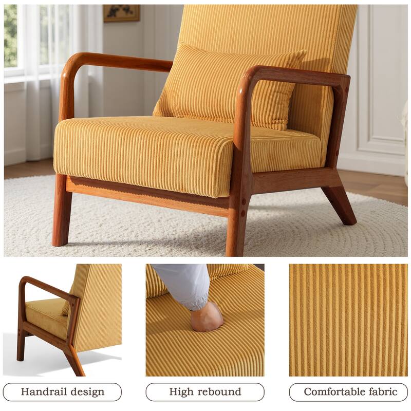 Uixe Mid Century Solid Wood Upholstered Corduroy Accent Chair