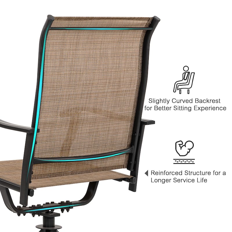 Nuu Garden Swivel Textilene and Iron Outdoor Patio Chairs with Powder-coated Finish