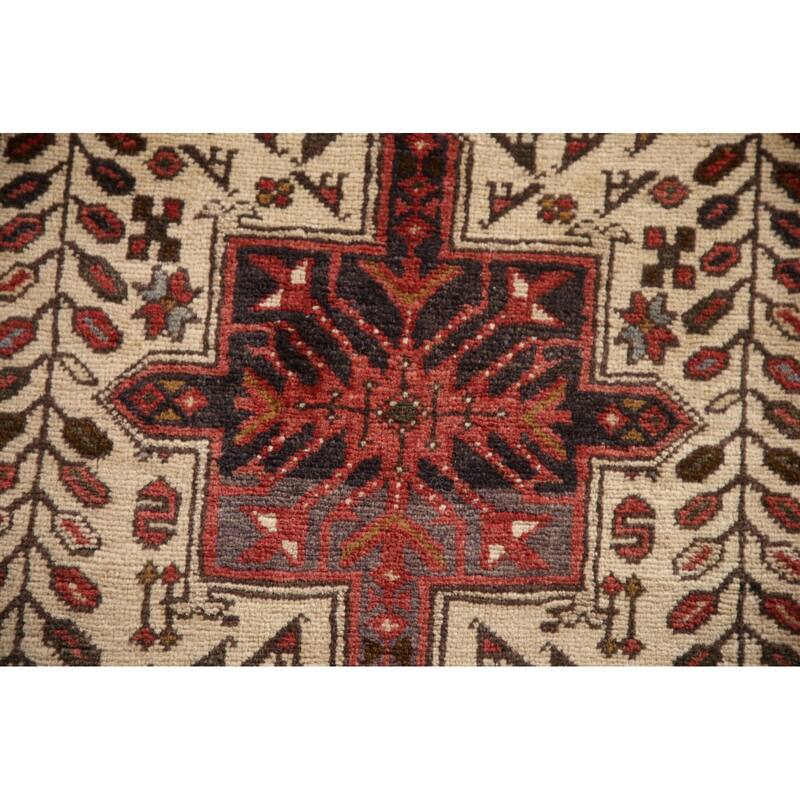 Geometric Heriz Persian Vintage Runner Rug Handmade Wool Carpet - 3'1"x 10'8"