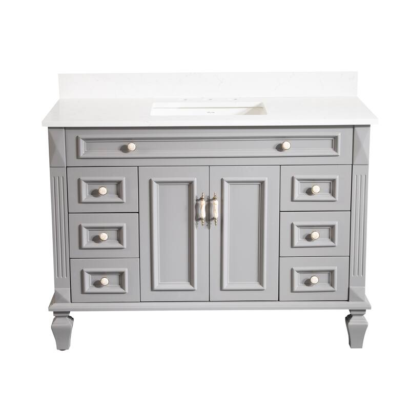 35'' H X48''W Solid Wood Bath Vanity with Stain-resistant Carrera White Quartz Top and Single Sink