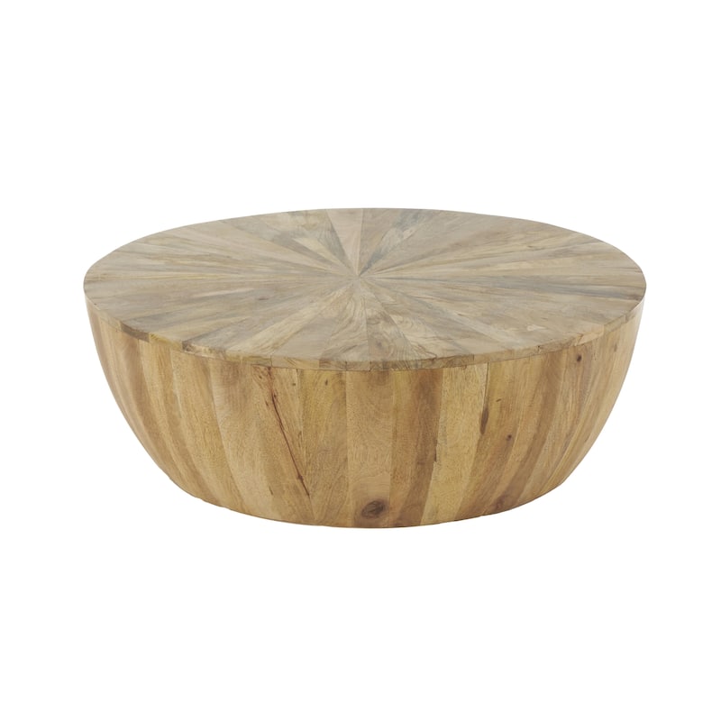 Mango Wood Handmade Round Living Room Coffee Table - Brown - Roche River Decor