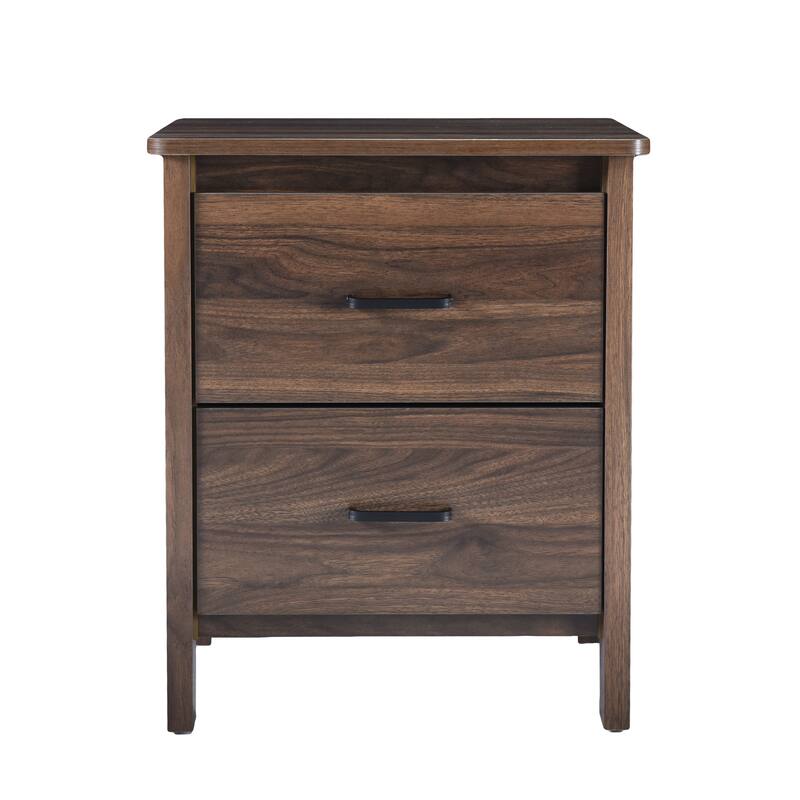 Faux Wood Nightstand with 2 Drawers, Contemporary Design, Easy Toolless Assembly, Storage Organizer for Bedroom