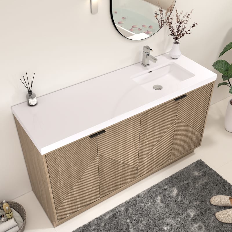 Milano 60" Freestanding Bathroom Vanity with Right White Sink