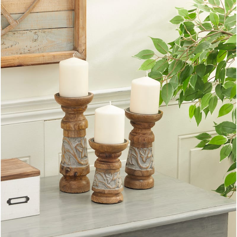 Wood Candle Holder - Set of 3 Bronze - Roche River Decor - 4"W x 4"L x 10"H