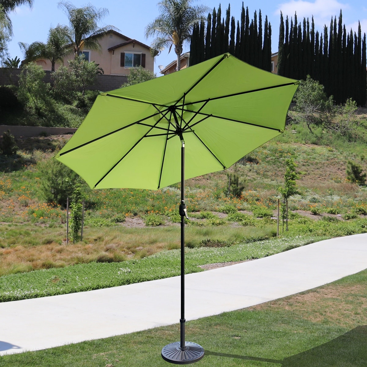 HLong Outdoor Patio Umbrella,Market Table Umbrella with Valance,Push Button Tilt and Crank,8 Ribs 