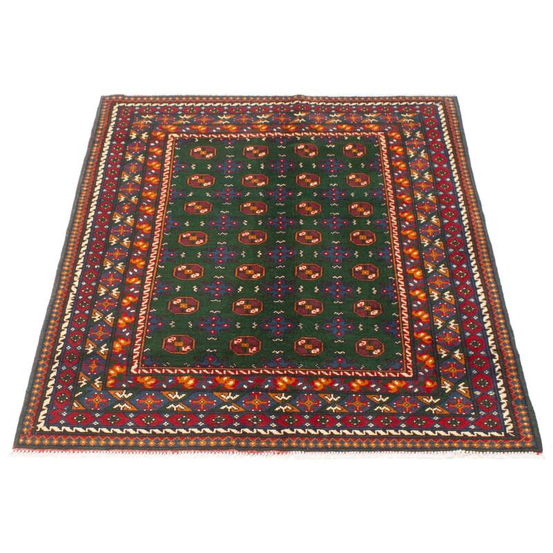 ECARPETGALLERY Hand-knotted Afghan Dark Green Wool Rug - 4'9 x 6'6