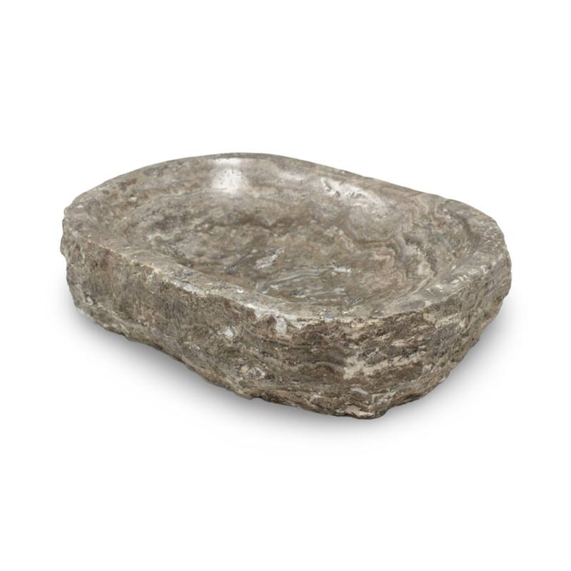 Textured Edge -Shaped Travertine Bowl - 11.5" - Gray