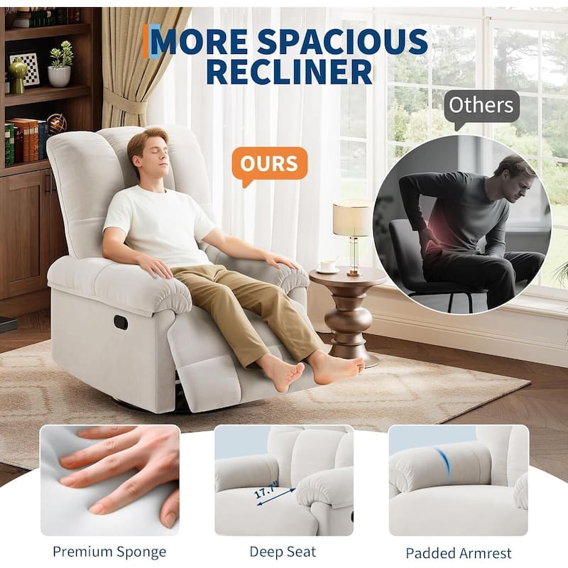 Upholstered Reclining 360°Swivel Rocker Sofa Chair for Living Room, Bedroom