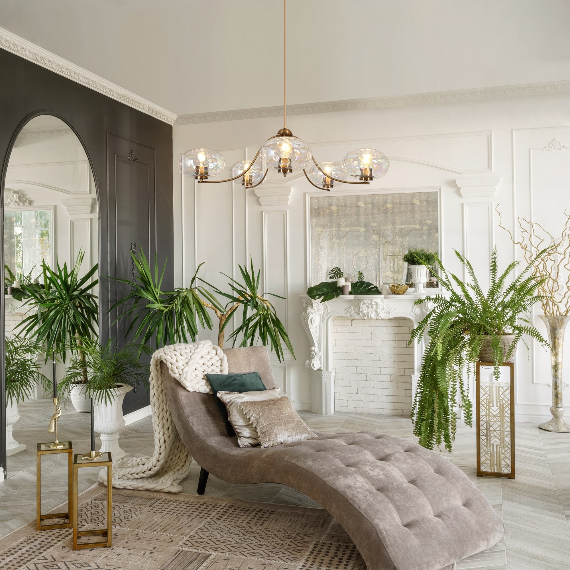 Modern Glam Gold 5 Light Oversized 41.5 in. W Chandelier with Textured Colored Art Glass Shade for Dining Room Bedroom D41.5 H75 Brass