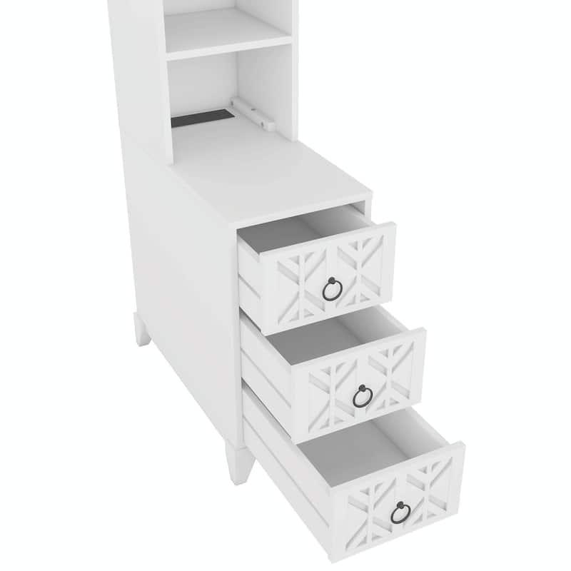 Corner End Table, Drawers & Shelves