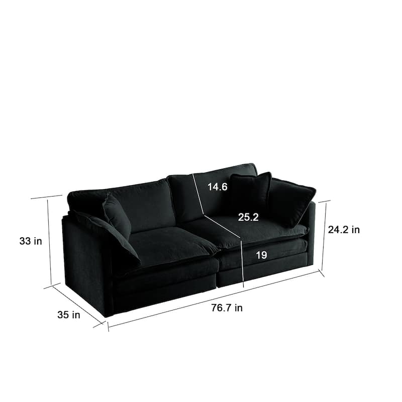 Modern Fabric Loveseat Sofa Couch for Living Room, Upholstered Large Size Deep Seat 2-Seat Sofa with 4 Pillows