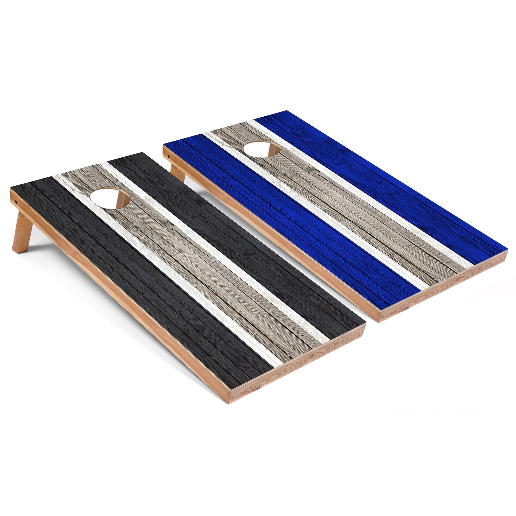 Dark Grey and Royal Striped Outdoor Cornhole Set
