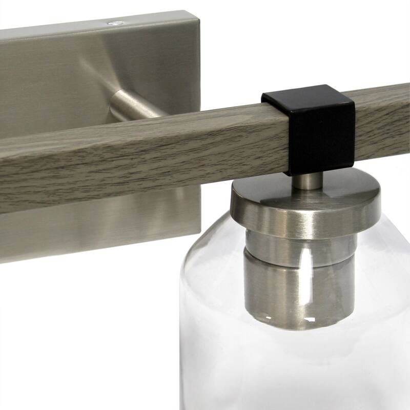 Two Light Vanity Light - Metal & Glass Shade Wall Sconce - Nickel & Black Finish - Bathroom, Hallway Decor - 6.5