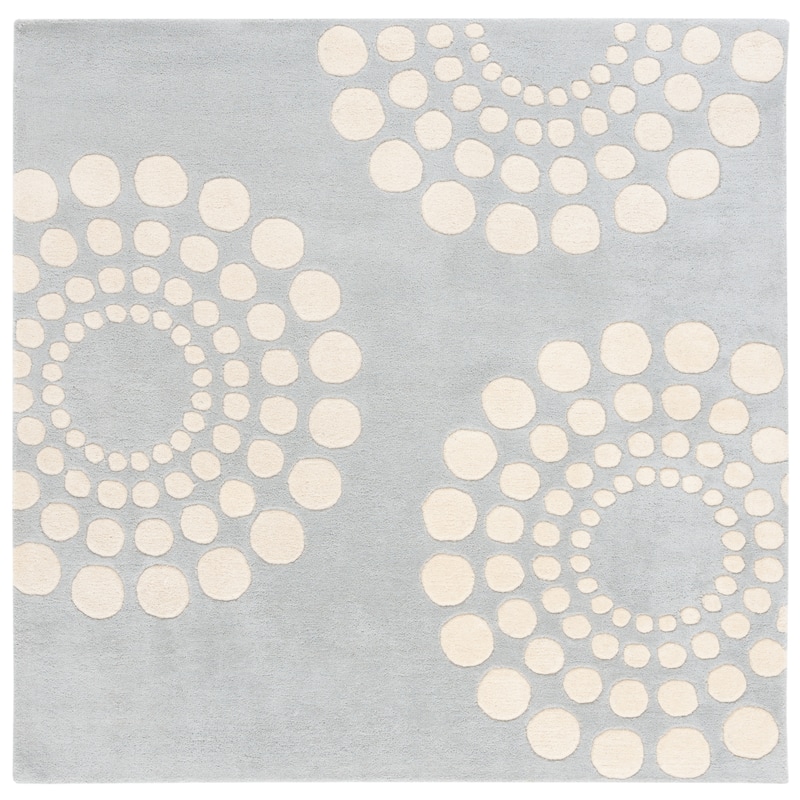 SAFAVIEH Handmade Soho Caroline Floral N.Z. Wool Rug - 6' Square - Grey/Ivory