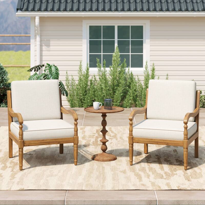 Roomfitters Outdoor Acacia Wood Club Chair with Waterproof Cushions, Lattice Back Patio Seating, Natural and Beige - Beige+Natural