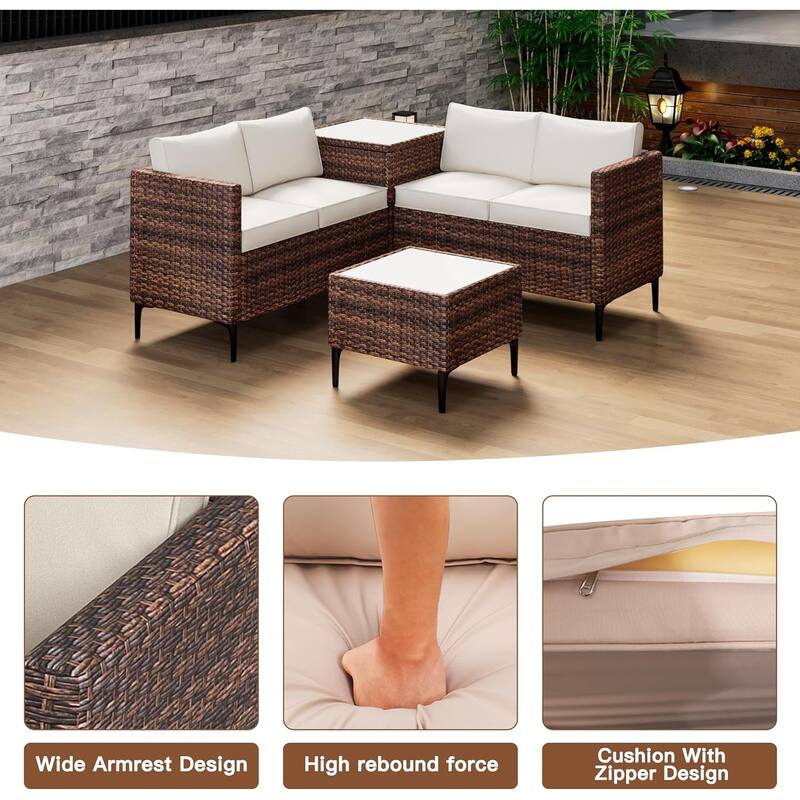 4-Piece Patio Sectional Sofa Set with Coffee Table and Storage Box