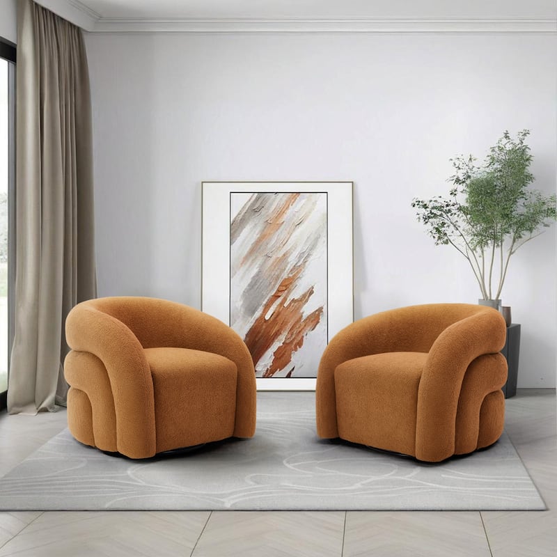 Upholstered Swivel Barrel Accent Chair Set of 2