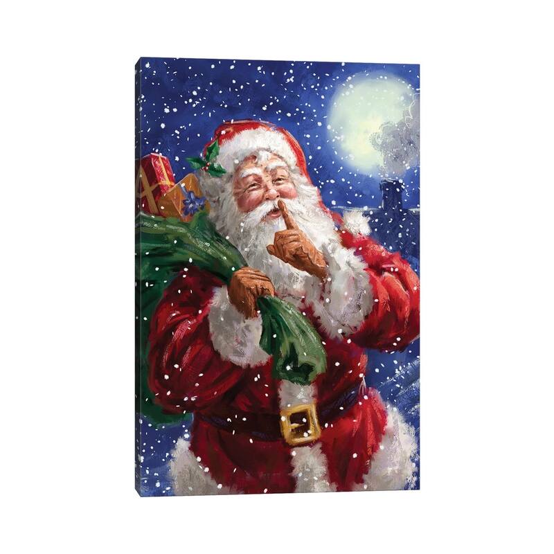 iCanvas "Santa on Blue with moon" by Marcello Corti Canvas Print
