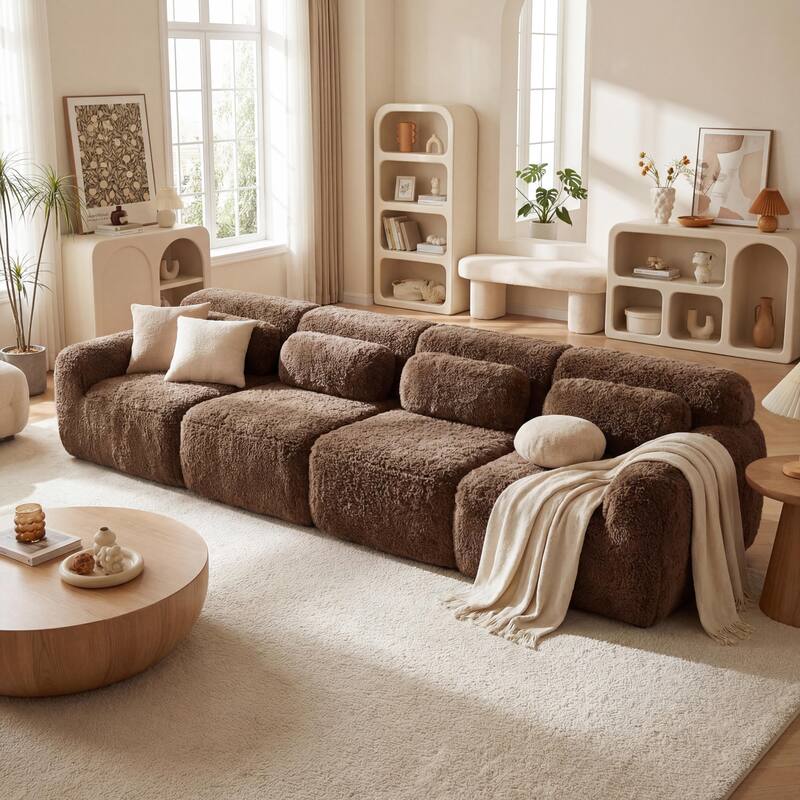 Homy Casa Chocolate Plush Fabric Non-Slip Modular Floor Sofa Sectional - 9' x 13' - Choco7