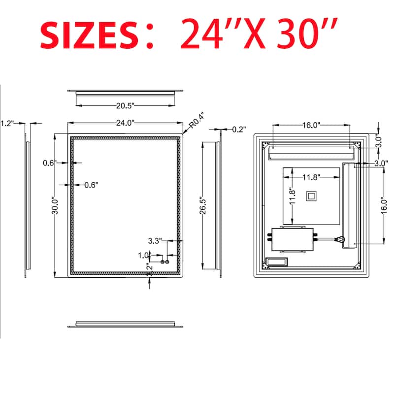 CB HOME Bathroom Mirror with Lighted, LED Wall Mounted Anti-Fog Bathroom Vanity Mirror, Backlit&Front Lighted,Frameless,Dimmable