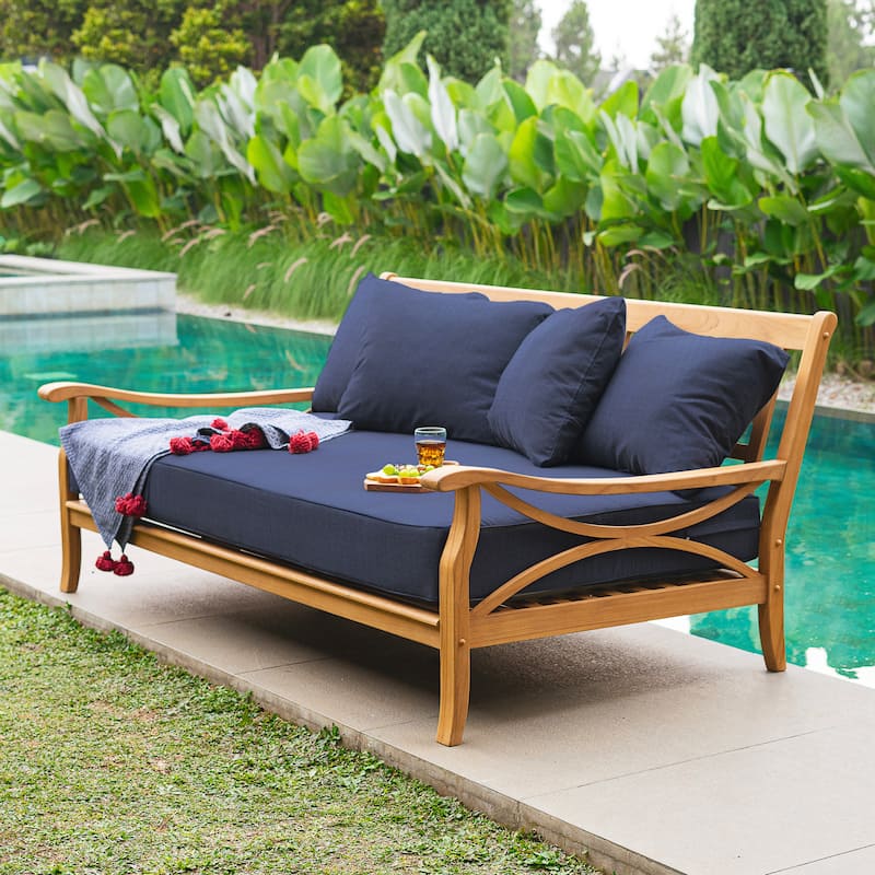 Cambridge Casual Lowell Teak Patio Daybed with Cushion - Natural Teak/Navy Cushion