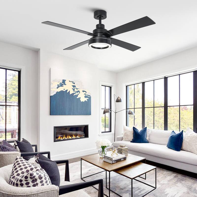 52" Modern Brushed Nickel Bedroom Ceiling Fan with Light and Remote Control