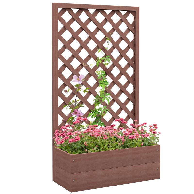 Outsunny Raised Garden Bed with Trellis Lattice, Wood Planter Box with Self Draining Gap, Freestanding Trellis Planter - Light Brown