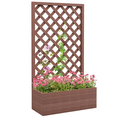 Outsunny Raised Garden Bed with Trellis Lattice, Wood Planter Box with Self Draining Gap, Freestanding Trellis Planter