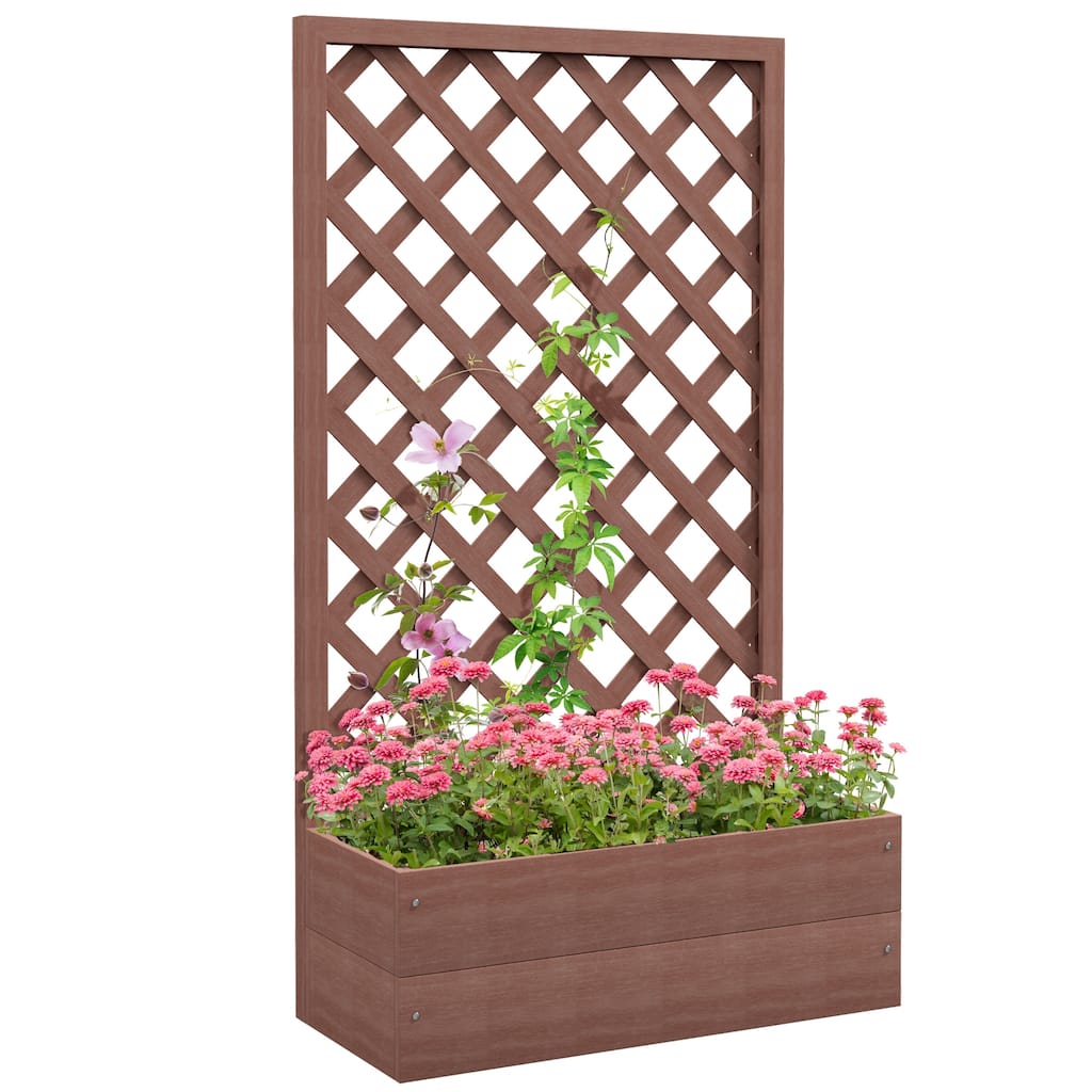 Outsunny Raised Garden Bed with Trellis Lattice, Wood Planter Box with Self Draining Gap, Freestanding Trellis Planter