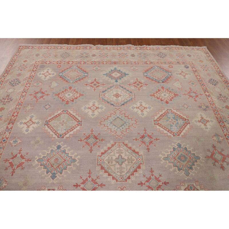 Geometric Kazak Oriental Area Rug Hand-Knotted Home Decor Wool Carpet - 8'1" x 9'10"