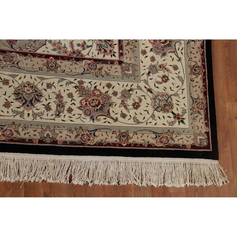 Black Aubusson Chinese Vintage Large Rug Hand-Knotted Wool Carpet - 10'3" x 14'1"