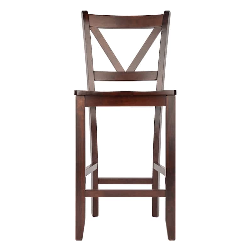 2-Pc V-back Counter Stool Set, Walnut - 16.54 x 19.21 x 39.17 inches