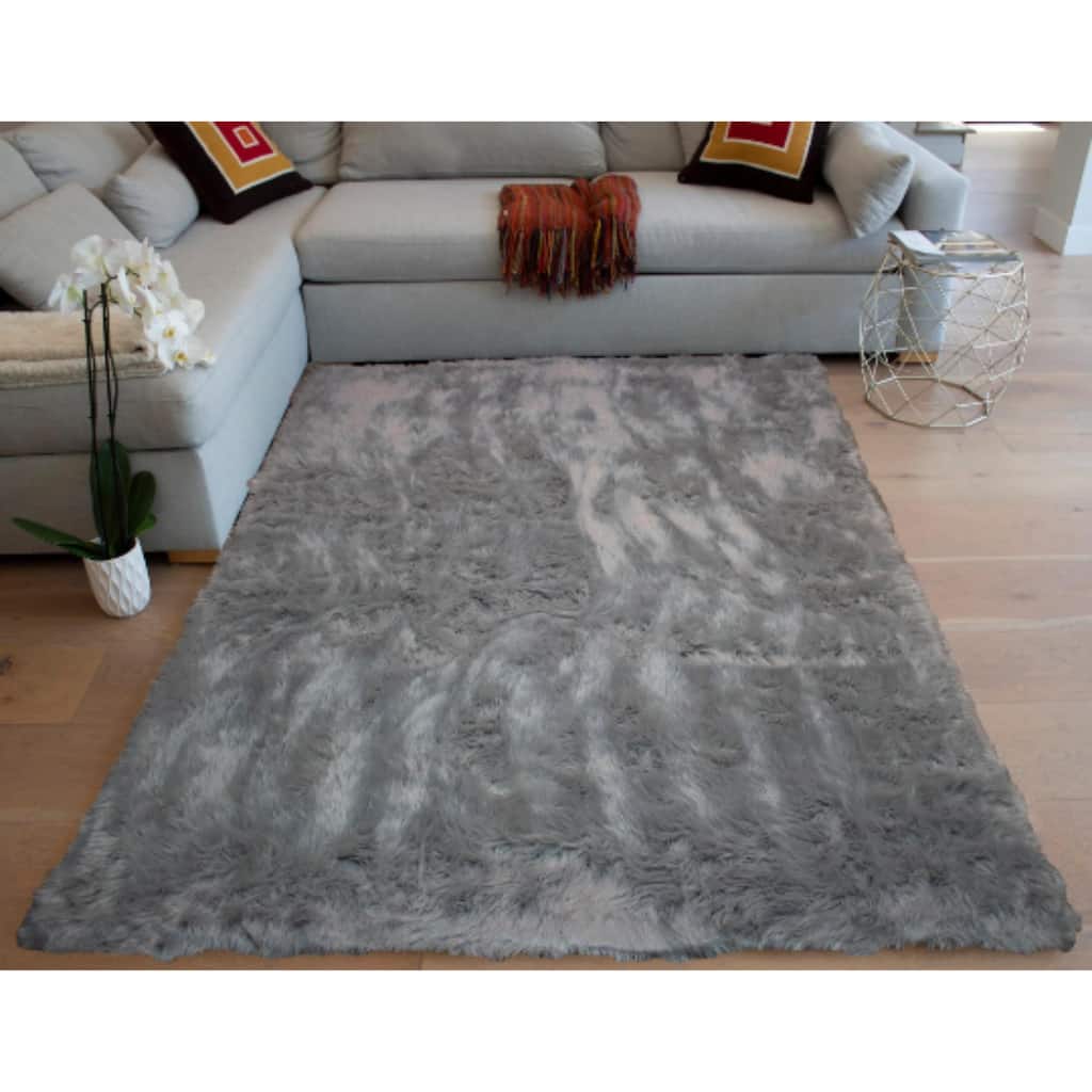 Faux Sheepskin Solid Shag Area Carpet Rug Light Gray