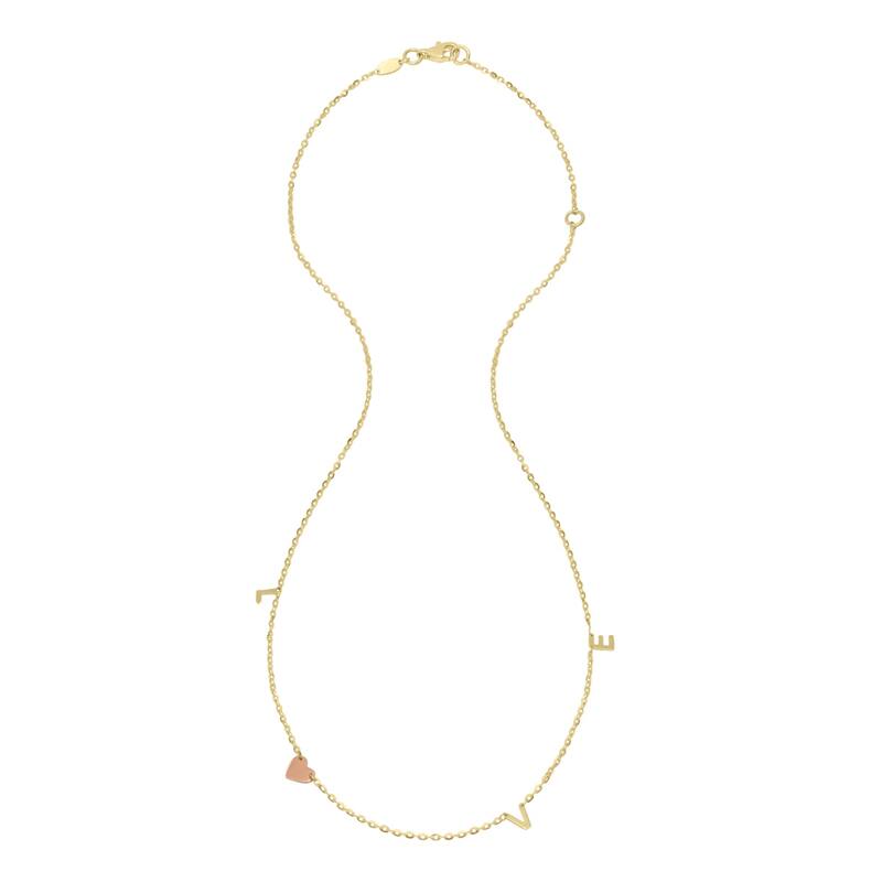 Marquee Jewels 14K Solid Yellow and Rose Gold LOVE Necklace with Lobster Clasp