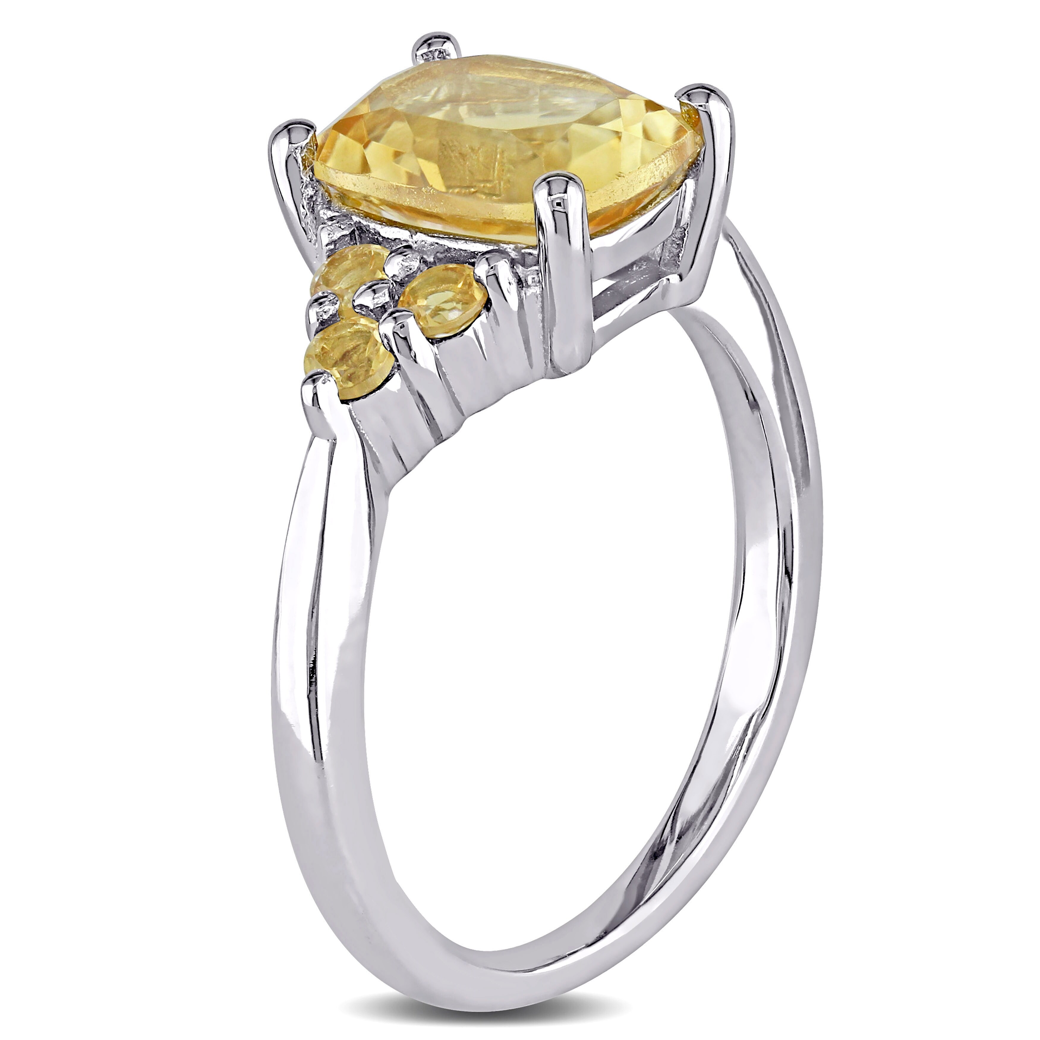 Miadora 2ct TGW Emerald Cut Citrine Floral Ring in Sterling Silver