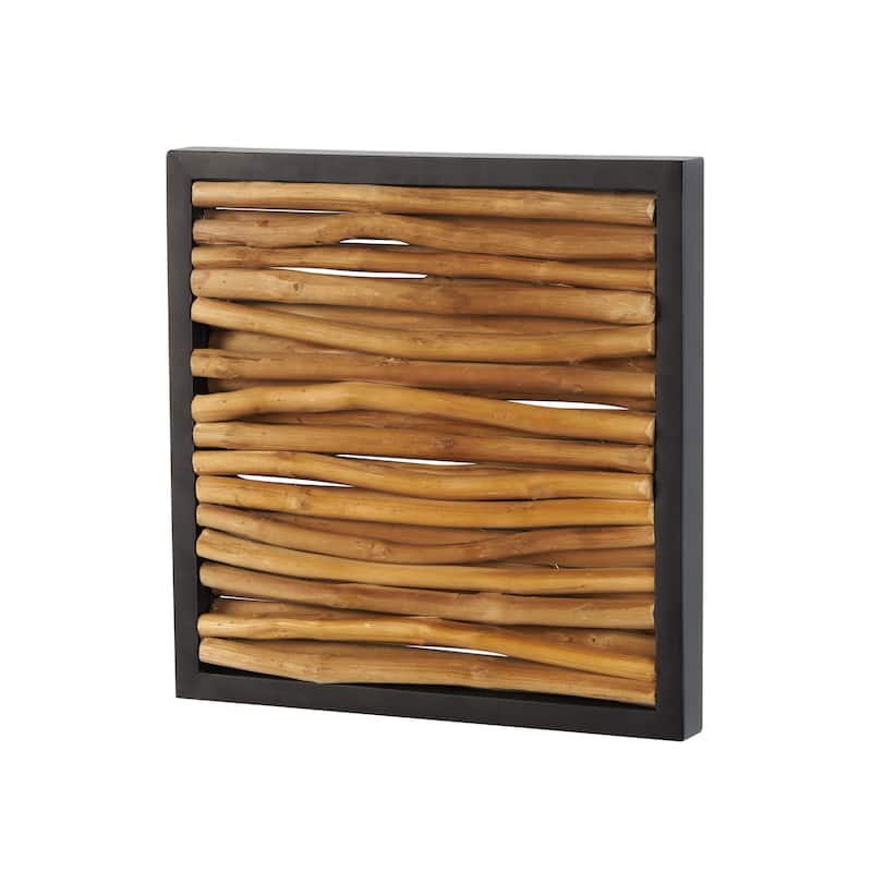 Teak Wood Abstract Handmade Branch Wall Decor with Horizontal Sticks and Black Frames - Brown - Roche River Decor