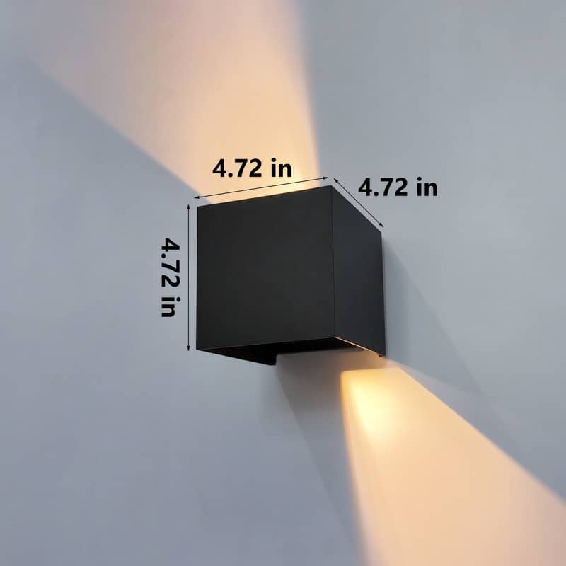 Modern Led Wall Sconces (2-pack), Black Square Up Down Lights, Ip65 Waterproof Aluminum Fixtures For Indoor/outdoor Use