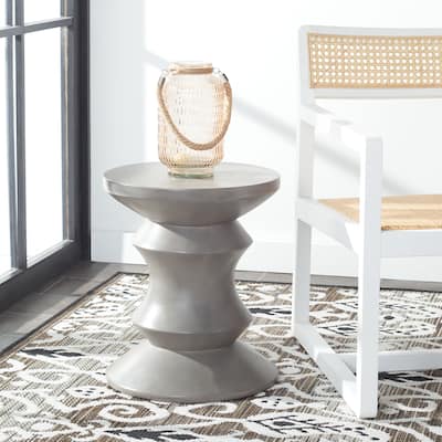 SAFAVIEH Outdoor Vaka Concrete Accent Stool - 14.96" W x 14.96" L x 17.72" H - 15Wx15Dx18H