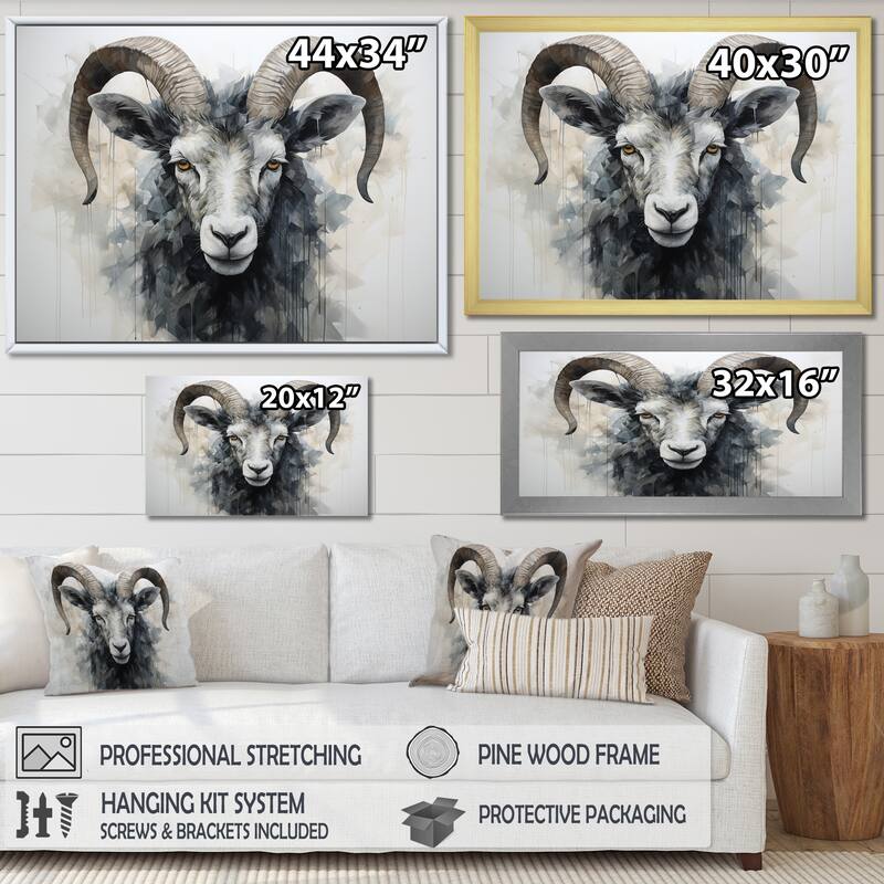 Designart "Black And White Ram Supremacy" Goat Animal Wall Art